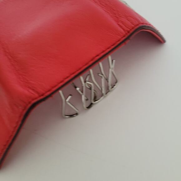 Marc Jacobs Key Case 6 Key Hooks Wallet Trifold Red Leather Designer Charm Logo - Picture 8 of 11